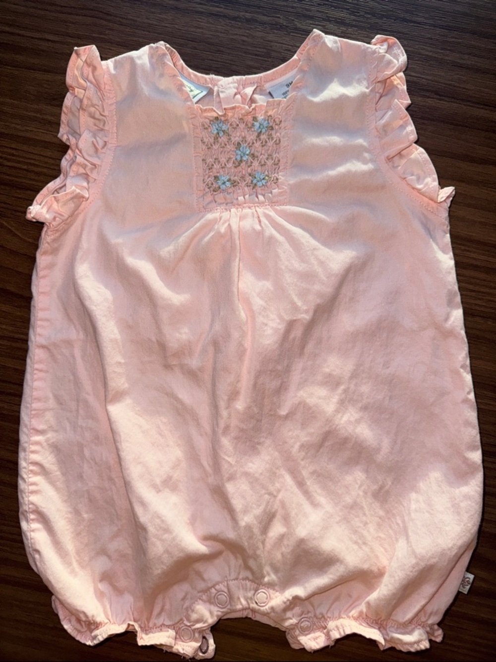 Vintage Peach Pink Smocked Baby Romper